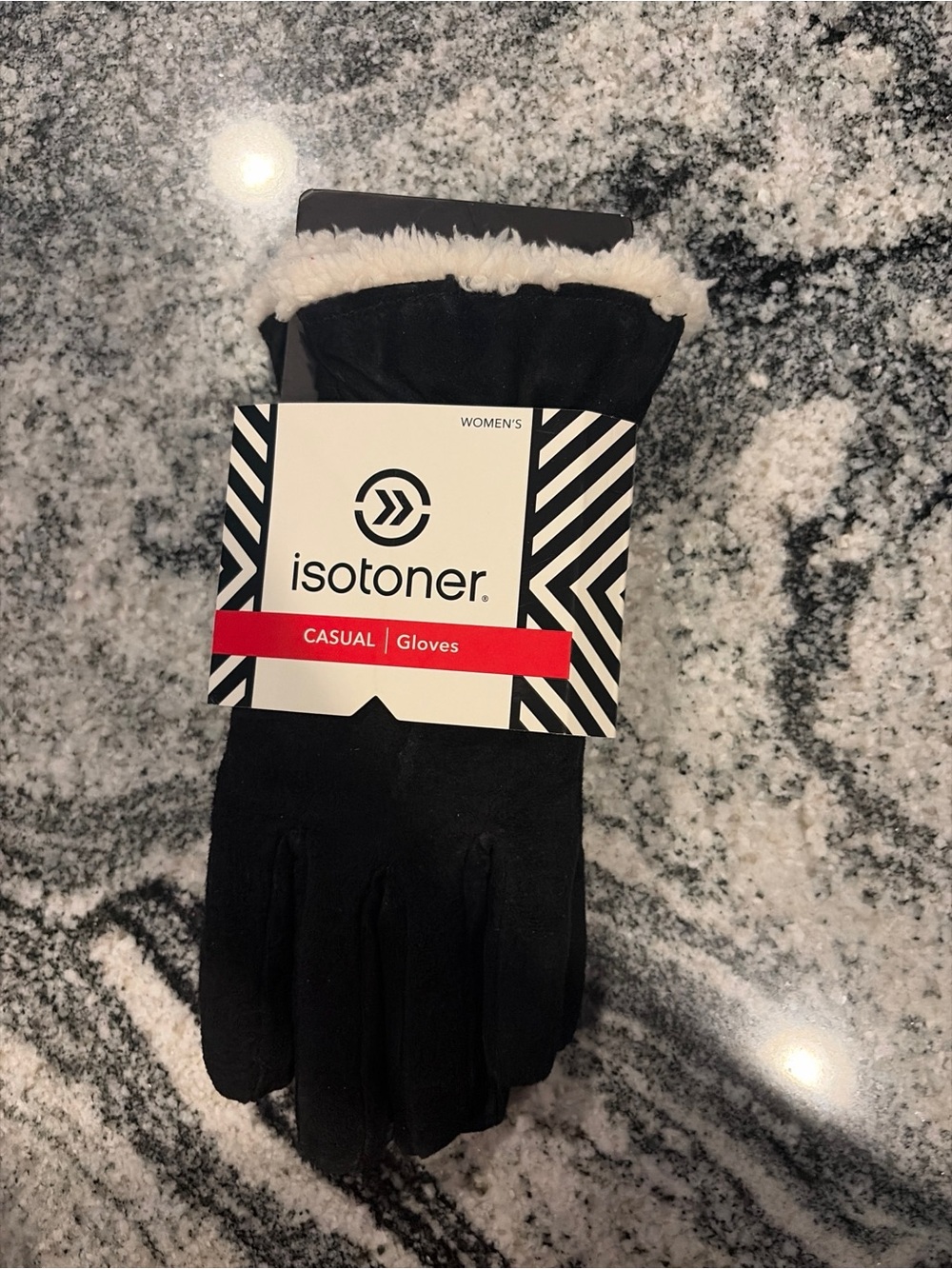 Isotoner NWT Women's Genuine Leather Suede Casual Gloves Sherpa Black XL